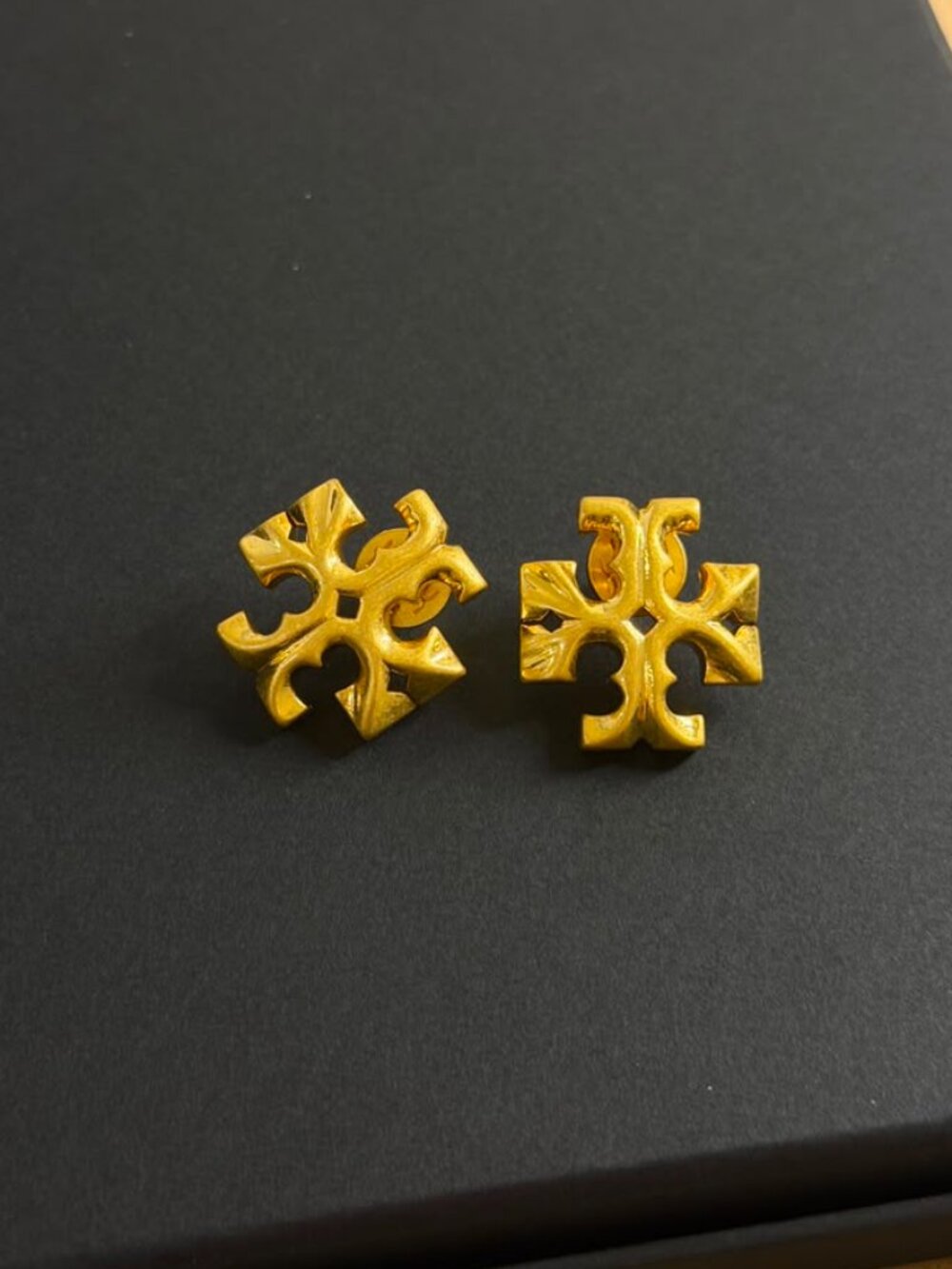 TORY BURCH - Roxanne Stud Earrings Gold Tone w/ Double T Signature Logo